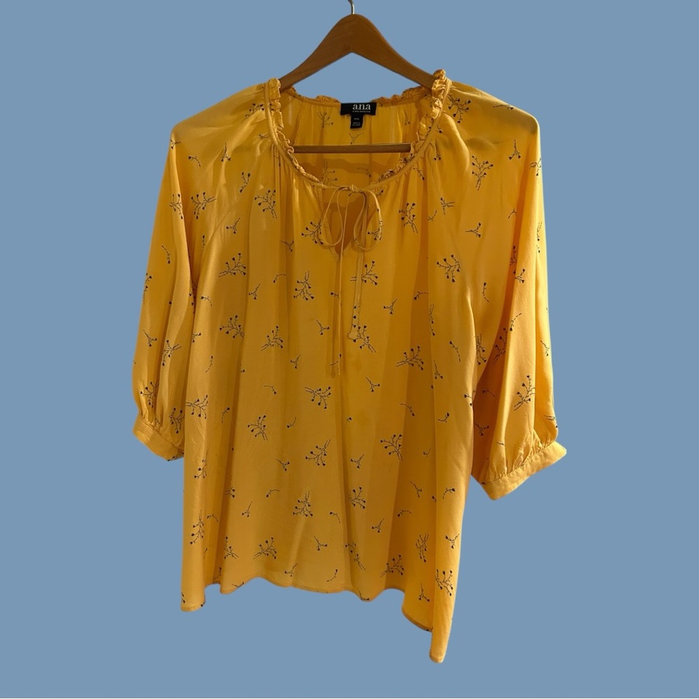 a.n.a Yellow Floral Peasant Blouse XXL